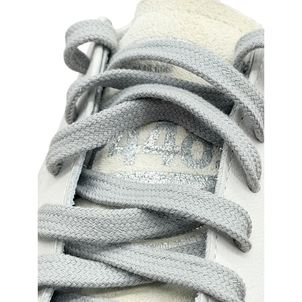 P448 John Sneakers Womens SZ 37 White Gold Low Top Leather Italian Athleisure